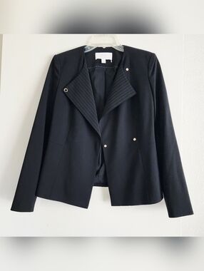 HUGO BOSS | Jutall Black Pinstripe-Trim Snap Collar Jacket | Size 2